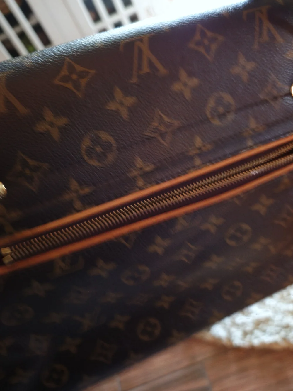 Louis Vuitton Brown Monogram Shoulder Bag with Burgundy Accents